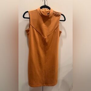 Ivanka Trump Mustard Yellow
Sleeveless High Neck RoseGold Button Dress Sz 4